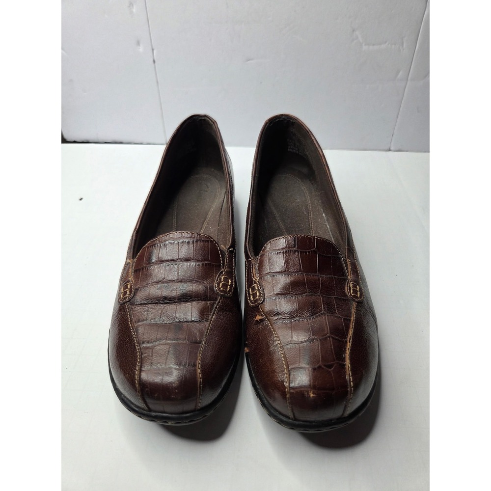 Clarks Womens Brown‎ Crocodile Embossed Leather Loafers Size 9.5M 55474